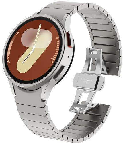 KADES Edelstahlarmband Kompatibel mit Samsung Galaxy Watch Armband,Keine Lücke Gliederarmband für Galaxy Watch 7/6/5/4/FE Armband Pro Classic 43mm 47mm 45mm 40mm 44mm 42mm 46mm Herren Damen,Titan