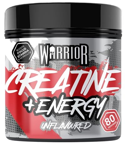 Warrior Creatine Monohydrate Powder + Energy 360g (80 Servings) – Micronised Creatine Powder Supplement + Vitamin B & Caffeine for Energy & Focus, Pre & Post Workout for Men & Women – Unflavoured | 80 servings, with caffeine & citrulline, focus, pump & energy, before training, beta-alanine free