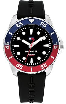 Tommy Hilfiger Uhr mit DREI-Zeiger-Quarzwerk für die Jugend mit Schwarzes Silikonarmband - 1720046