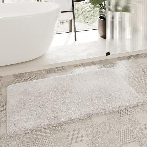 Homie Living Badteppich, Badematte kuscheliger Flauschiger weicher Flor l rutschfest und Waschbar Porto Azzurro (55 x 65 cm, Elfenbein weiß)