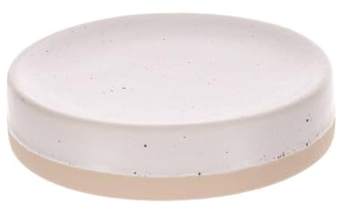 Tendance Seifenschale aus gesprenkeltem Steinzeug mit mattem Boden – Weiß/Beige – Badezimmer – Freistehendes Badezimmeraccessoire