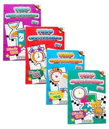 Cruciverba Pack di 4 Libri Più di 400 Giochi Hobby in bianco e nero Tutto Cruciverba in spagnolo.