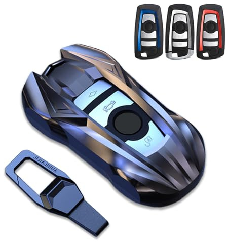 Key Cover Case, Zinklegierung Smart Key Fob Case Holder Shell mit Schlüsselbund kompatibel für BMW 3 4 5 6 7 Series X1 X2 X3 X4 X5 1er 2er 3er 4er 5er 6er 7er F01 F02 F03(Grau)