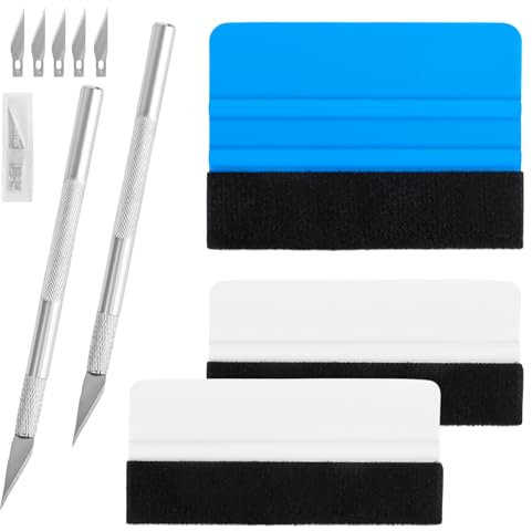 KILDOWS 10 Pezzi Kit di Attrezzi di Installazione di Pellicole, Set Attrezzi Vinile Kit Applicazione Adesivi Auto con Spatola in Feltro Taglierino e Lame per Pellicola Wrapping Oscurante Vetri Auto