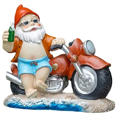 Gartenzwerg Motorrad Zwerge, 20 x 17.5 cm Motorrad gartenzwerg, Gartendeko Gartenzwerge für außen, Gartenzwerg für Garten,Dekoration Terasse Balkon,Weihnachten Geschenk für Manner (Red)