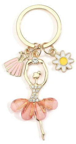 Ballerina Figur Schlüsselanhänger Mini Schlüsselanhänger Tänzerin mit Strass und Blume Anhänger Taschenanhänger Schlüssel Anhänger Deko