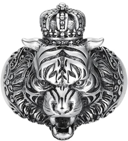 S925 Sterling Silber Gothic Löwenkopf Ring, Verstellbarer Herren Gothic Krone Vintage Ring