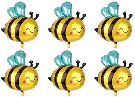 6stk Bienenballons, Süße Hummelballons Lächelndem Gesicht Folienballons mit Honigbienen-Dekoration Ideale Geburtstagsparty Babyparty Wald-Dschungel-Cartoon-Mottoparty-Zubehör