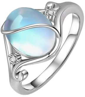 Edelsteinring S925 Sterling Silber Vintage Oval Jade/Opal/Mondstein/Stimmungs Statement Ring Edelsteinschmuck für Damen