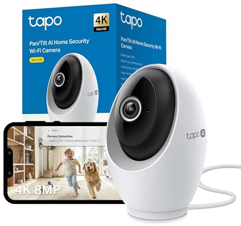 Tapo C260(Renewed) 4K 8MP WiFi Home Security Camera, 18x Digital Zoom, Face Recognition, Smart AI Detection, Indoor CCTV Camera, Night Vision, Wide Range Movement, Works with Alexa & Google