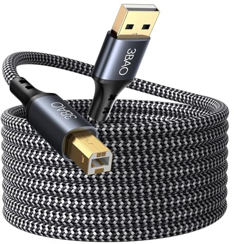 3BAO USB Printer Cable 5m, Long USB 2.0 Type A Male to B Male, Scanner Cord Nylon Braided Printer Cable for HP/Dell/Canon/Lexmark/Xerox/Brother/Samsung etc.