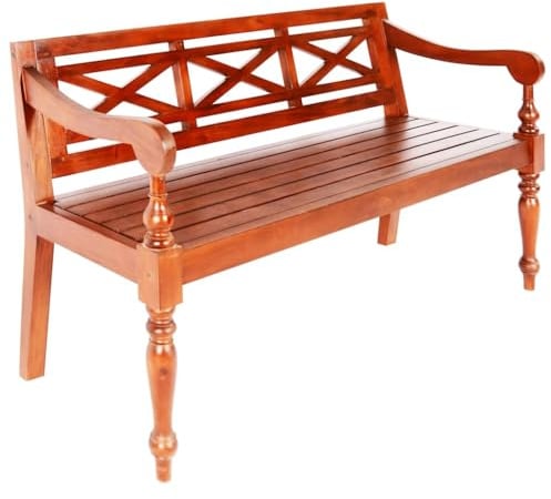 Mokuyary Batavia Sitzbank Holz Outdoor Bank Terrasse Park Sitzstuhl Hinterhofbank Gartenbank 123cm Massivholz Mahagoni Holz Dunkelbraun