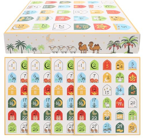 LABRIMP 5 Stück Ramadan Countdown Kalender aus Papier Nachfüllbare Kleine Geschenkboxen für Eid Mubarak Feier Selbstgemacht Adventskalender mit 30 Fächern Festliche Ramadan Dekoration