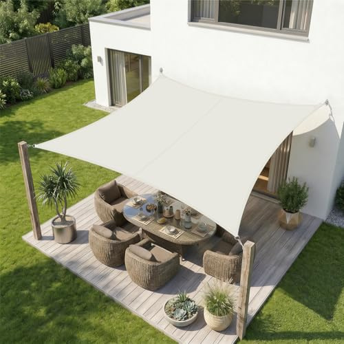 Sekey Sonnensegel Wasserdicht 3x4m Rechteckig, Sonnenschutz hochdichtes PES 160g/m² Wetterfest & Reißfest, Nahtversiegelung (Zuverlässig Dicht) & 95% UV Schutz, für Balkon Terrasse Garten, Creme