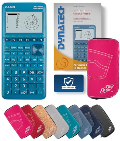 Casio FX-7400GIII Grafikrechner mit CalcCase Schutztasche und Fachbuch - Classic Set (Pink)