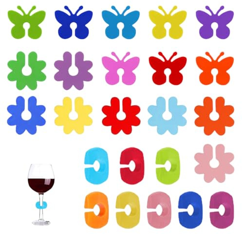 CATZUM 24 Pezzi Segnabicchieri in Silicone, Segna Calici da Vino, Segna Bicchieri per Calici, Segnabicchieri per Bicchieri, Tazze e Bicchieri da Vino