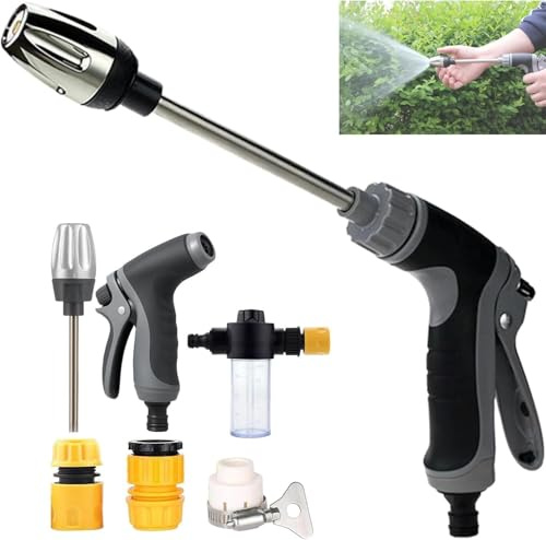 STOAT Getto potente pistola ad alta pressione, pistola girevole per tubo giardino, idropulitrice con asta lunga, getti regolabili auto, giardino e terrazza