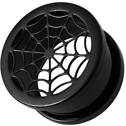 Monster Piercing | 316L Chirurgenstahl Double Flared Tunnel | Schwarz Spinnennetz | Ohr Piercing Fleischtunnel Plug Tunnel Ohrring Männer Frauen | Durchmesser: 6MM bis 16MM