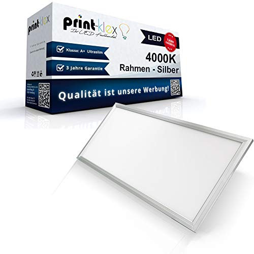 Print-Klex GmbH & Co.KG LED Panel Ultraslim 30 x 120cm Deckenlampe Einbaustrahler Lichtlampe 36 W 3600 Lumen 4000K Neutralweiß Rahmen Silber 120 x 30cm 120cm x 30cm - Office Pro Serie