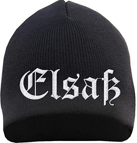 HB_Druck Elsaß Beanie Mütze - Altdeutsch - Bestickt - Strickmütze Wintermütze Einheitsgröße Schwarz