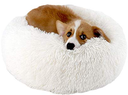 KongEU Rundes Ultra Weicher Plüsch Kuschelkissen für Welpen,Katze,weiches Hundesofa,Kuschel-Nest,Bett für kleine und mittelgroße Hunde und Katzen,waschbar-S:50CM-Weiß