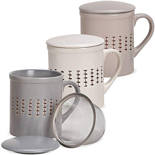 Juego de 3 tazas de té de estilo rústico, 300 ml, con tapa y colador, tazas de té excepcionales aptas para lavavajillas y microondas como regalo