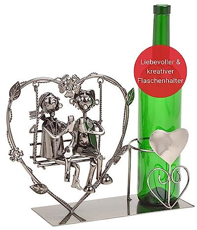 WOMA Weinflaschenhalter Liebespaar auf Schaukel I lustiger Flaschenhalter mit Figuren aus Metall I Weinflaschenhalter Schneemann zum Schrauben I Geschenk für verheiratete Paare & Hochzeit