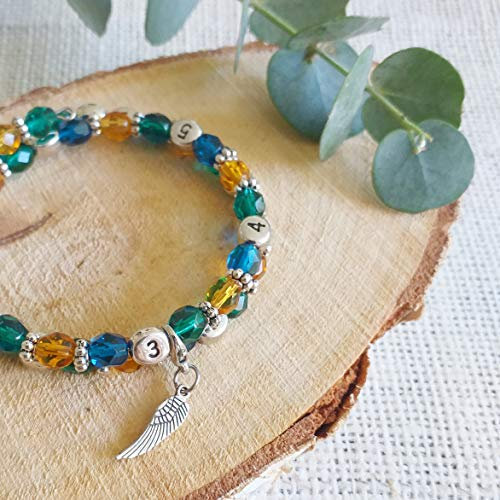 Naïris bijoux Bracelet d'allaitement en perles de verre Bleu turquoise, vert émeraude et marron - modèle Arjuna