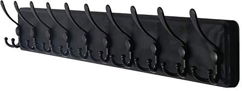 Dseap Garderobe, Garderobenleiste, 97cm Lang Robust Hakenleiste Holz mit 10 Dreifachhaken, Garderobenhaken Wand, Kleiderhaken für Mantel Kleidung Hut Jacken Schals, Schwarz