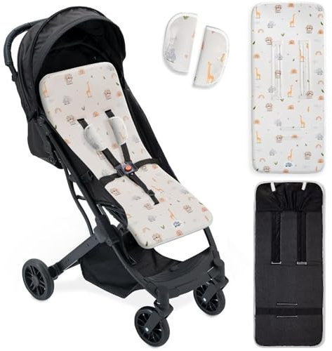 Mibebestore Colchoneta Silla Paseo Universal para Verano | Safari Beige | Transpirable y Cómoda | Funda Carro Bebe 100% Licra, 84x34cm, Protectores para Arnés