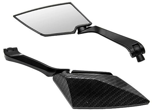 Riloer Set di 2 Specchietti moto universali, Specchietti scooter, Coppia specchietti laterali per moto in fibra di carbonio nero da 8 / 10mm