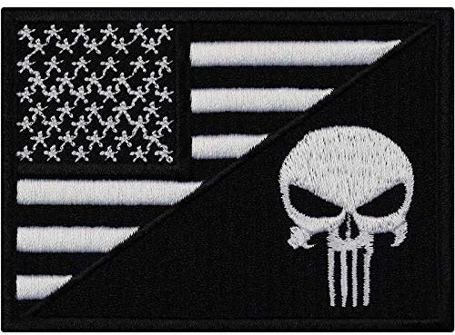Flagge Aufnäher USA Totenkopf Biker Patch Rocker Bügelbilder zum annähen Männer Geschenk DIY Applikation für Leder-Jacken/Kutten/Jeans/Taschen | 90x65mm