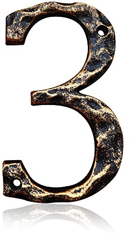Hausnummern & Buchstaben, gut sichtbare Gusseisen-Metall, Haus-Adressnummer für Street Office Briefkasten, antikes Messing (Nummer 3)