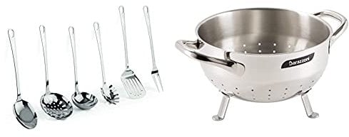 Barazzoni 8010049006 Set 6 Mestoli, Acciaio Inox 18/10 & Chef Line Colapasta, Acciaio Inox 18/10, Diametro Cm 22, Made in Italy
