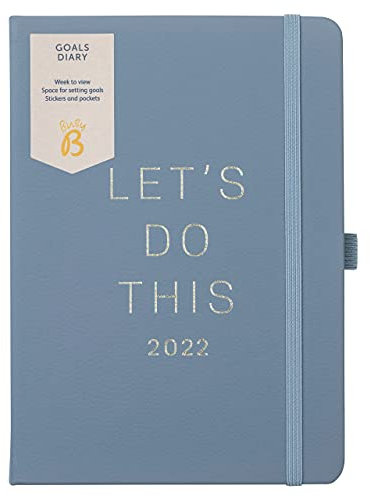 Busy B - Zielkalender von Januar bis Dezember 2022 - Blau A5 Zielplaner mit Wochenansicht, Stickern, Steckfächern und Notizen Terminkalender