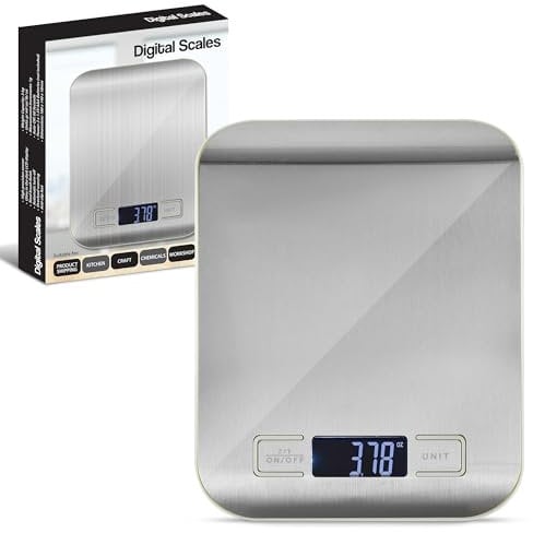 Albert Austin Digital Kitchen Scale Stainless Steel Food Weighing Scale Large Display Kitchen Scale Steel Brush Finish Food Measuring Scale Auto-turn Off Food Weight Scale for Portion Control