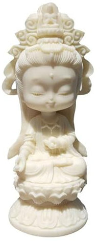 Kingzhuo Niedliche schöne Cartoon-Kuan-Yin-Statue, Göttin der Barmherzigkeit, Guan, Jin, Meditation, Buddha-Statue, Geschenk, 11,2 cm hoch, Weiß