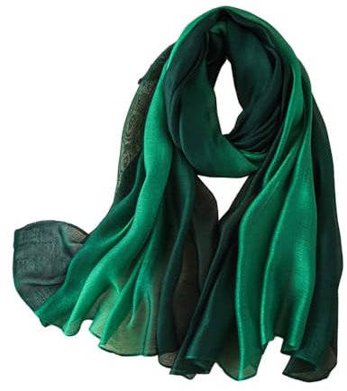 Générique Femme Foulard en Soie Dégradé de Couleur Unie Vert-11