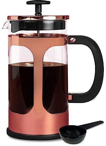 Farberware French Press Coffee Maker, Tea & Espresso Maker, Stainless Steel Cold Brew Press, Heat-Resistant Borosilicate Glass, BPA-Free, Measuring Spoon Included, 8 Cup Capacity (Rose Gold)
