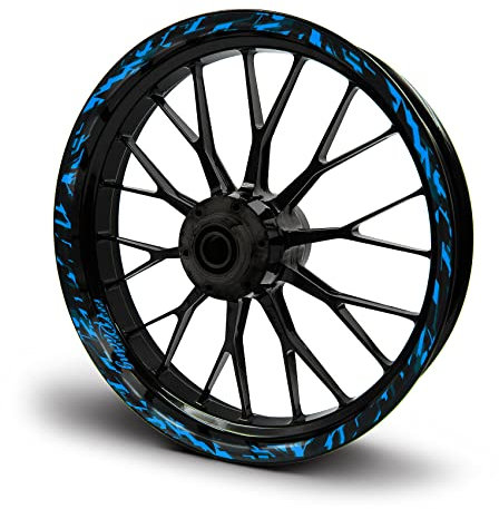 16-teiliges Set Felgenrandaufkleber Sticker für Motorrad Auto Felgen Future Design Komplett Set Felgenaufkleber für 15 16 17 18 19 Zoll MR017 (Neon Blau, Glanz)