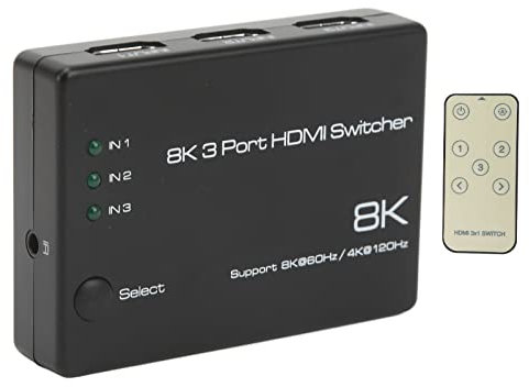 Zunate 3 in 1 Out HDMI Splitter 4K 120Hz HDR HDCP2.3 HDMI Splitter Audio Video Distributor Switcher Box für, für PS4, für PS3 für Switch DVD Projektor