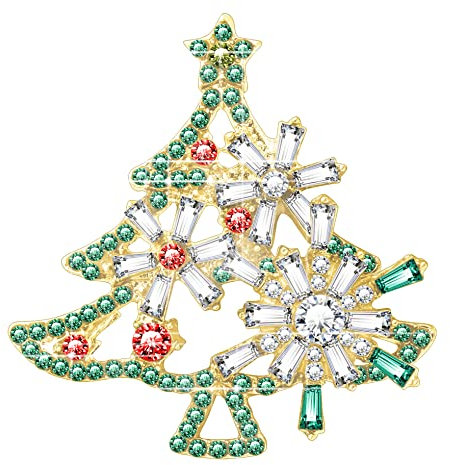 KristLand Vintage Kristall Frohe Weihnachtsbäume Brosche Pin Vergoldete Brosche Schal Anzug Täglich Tragen Geburtstag Urlaub Party Geschenk für Frauen Damen