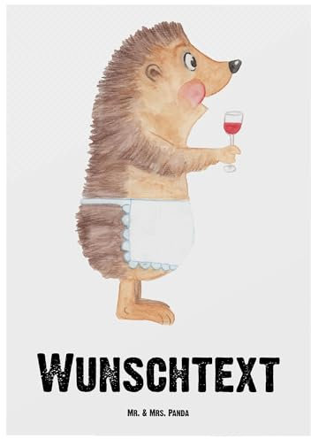 Mr. & Mrs. Panda Personalisierte Postkarte Igel Wein - Personalisierte Geschenke, Postkarte mit Namen, Postkarte bedrucken, Postkarte mit Wunschtext,