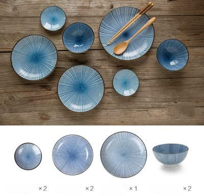 Exquisito Juego de Cena de Porcelana de cerámica de 7pcs / Set Juegos DE VAJILLA Azul Incluyen Placa DE Bowl Juego de Cena de Amantes de 7 Piezas (Set a)