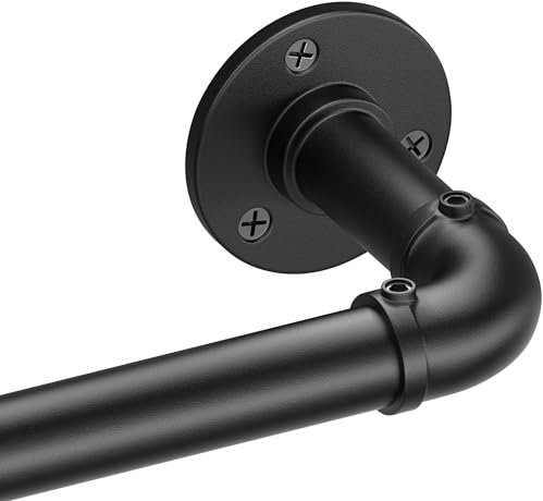 Bastoni per tende industriali neri, asta oscurante per esterni, avvolgente, resistente, per finestre da 71 a 122 cm, aste per tende da 2,5 cm, asta per tende rustica 71-122 cm