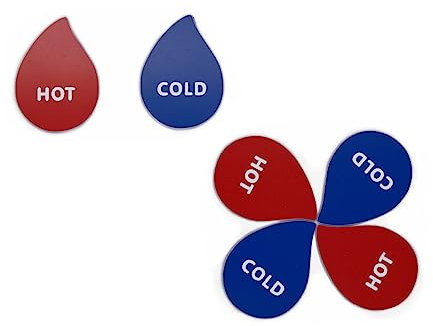 NanTun Etiqueta de agua fría autoadhesiva en forma de gota ABS, etiqueta de agua caliente, azul/rojo, 2 pares