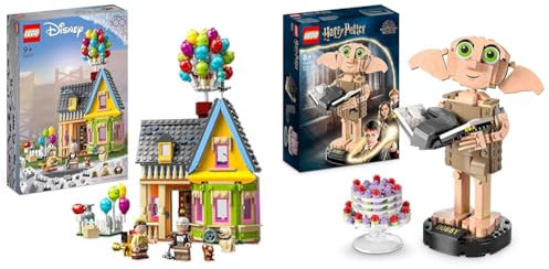 LEGO 43217 Disney and Pixar Carls Haus aus „Oben“, baubares Spielzeug mit Luftballons & 76421 Harry Potter Dobby der Hauself Set, bewegliche ikonische Figur, Spielzeug, Schlafzimmer Accessoire & Deko