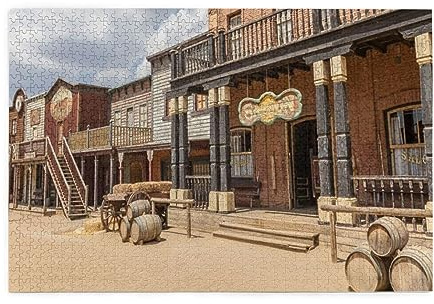 Old Wild West Cowboy Town Print Jigsaw Puzzle 1000 Pieces Wooden Puzzle Gifts For Adult Family Wedding Graduation Gift Vertical Version