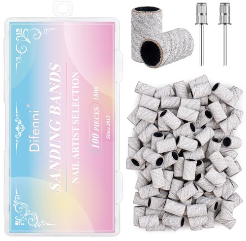 Difenni Sanding Bands for Nail Drill,Sanding Bands Nail Drill Bits 100Pcs Nail Sanding Bands Fine Grit #180 with 3/32” Nail Sanding Bit for Manicure & Pedicure