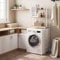 EUGAD Scaffale sopra Lavatrice a 3 Livelli, Mobile sopra WC Autoportante con Asta di Sospensione, per Bagno o Lavanderia, Rovere Chiaro e Bianco, 67x40x162 cm